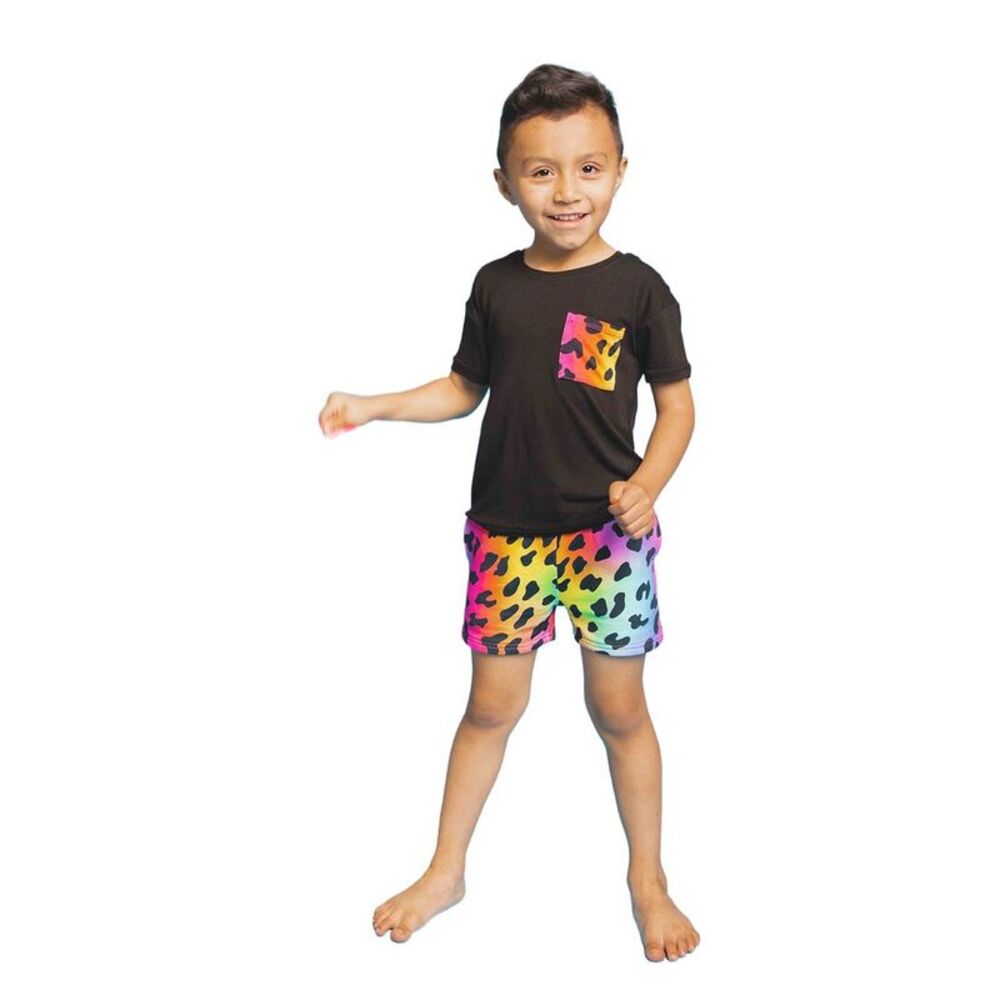 Bums & Roses Girls  2Pc Wild About Hue Short Sleeve Pocket T-Shirt & Short Set,